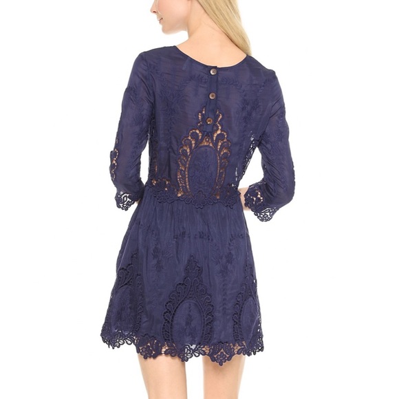 Dolce Vita Blue Silk/Lace Dress - Picture 3 of 10